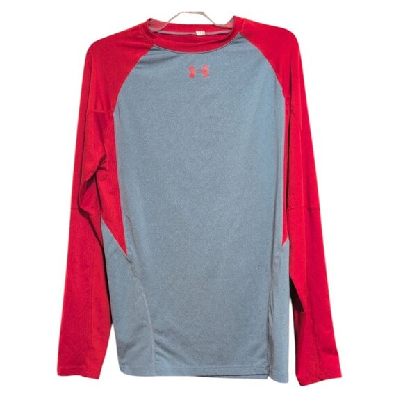 Under Armour Tee Long Sleeve Men's size Med Shirt in Gray with Red Trim Logo - Picture 1 of 6
